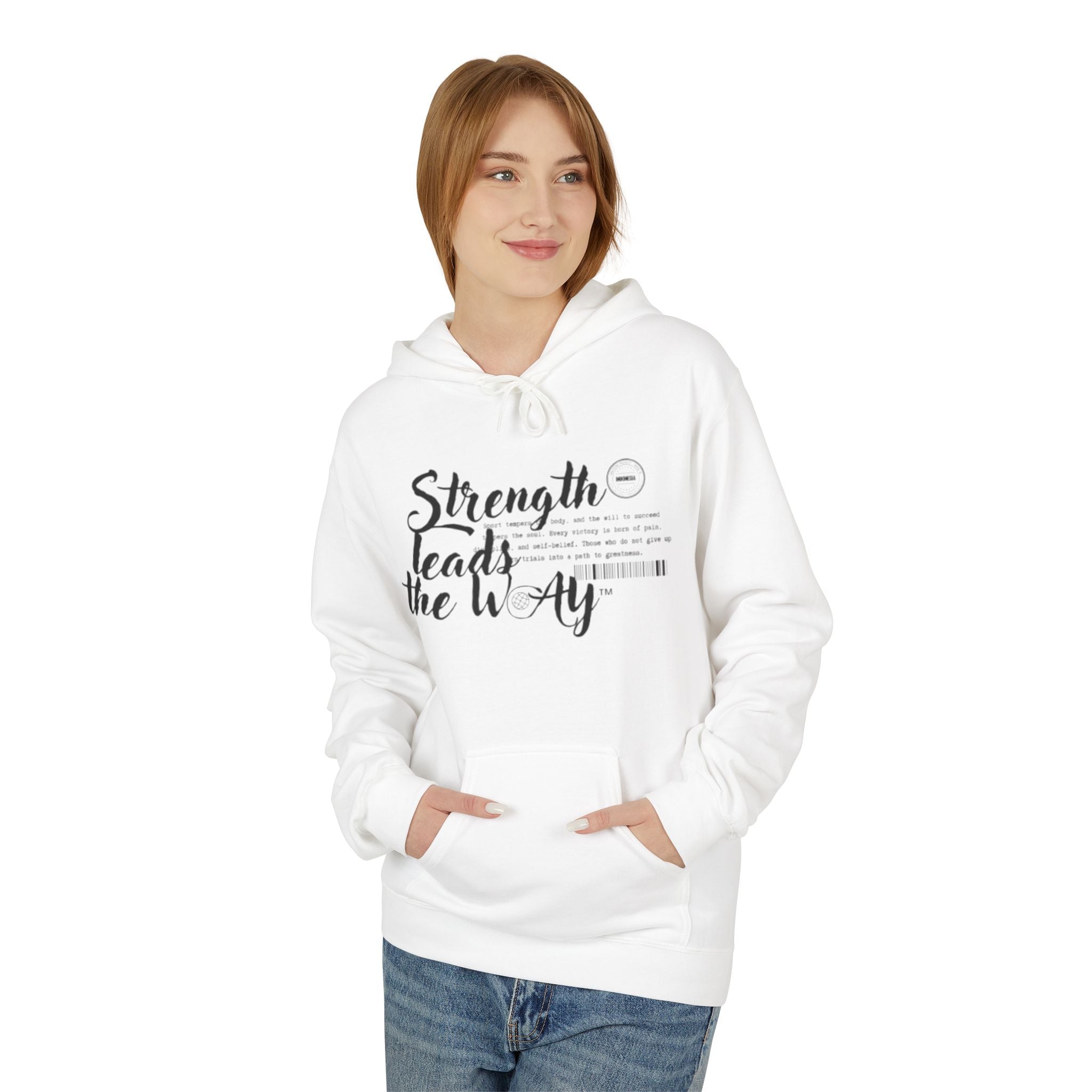 🔥 White Hoodie "Strength Leads the Way"