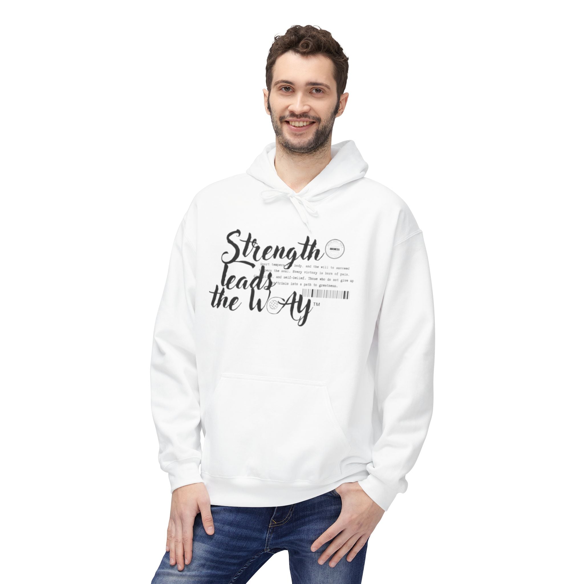 🔥 White Hoodie "Strength Leads the Way"